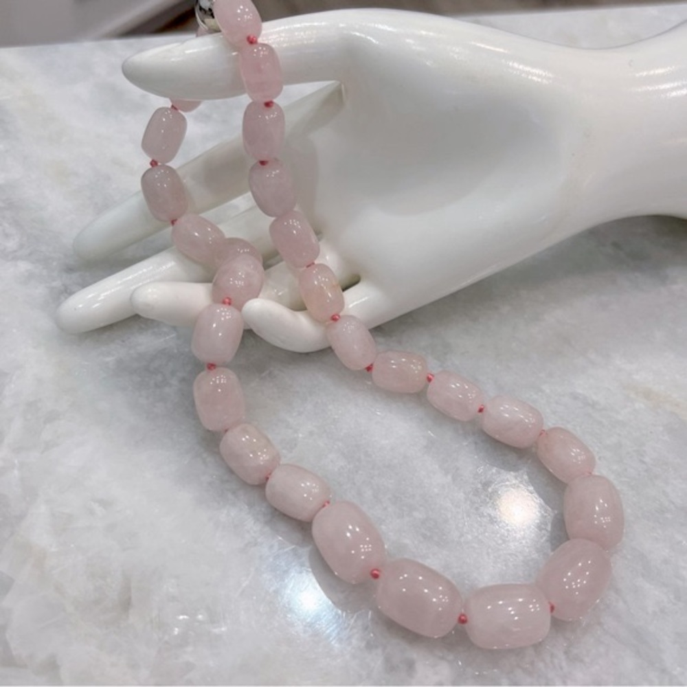Galilea Rose Quartz 18” Beaded Sterling Silver Magnetic Clasp Necklace